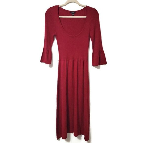 Alfani Silk Angora Rabbit Hair Burgundy Dress 3/4 Sleeves Scoop Neck Size Small - Picture 1 of 10